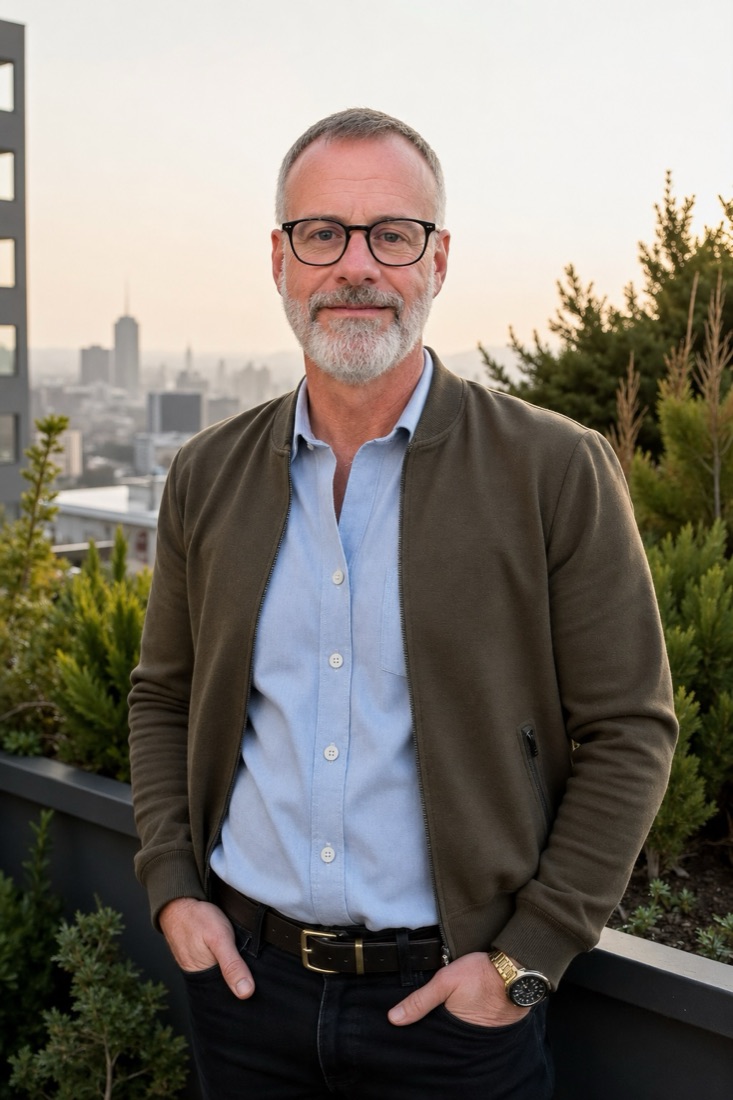 Brian Bowlin on a city rooftop