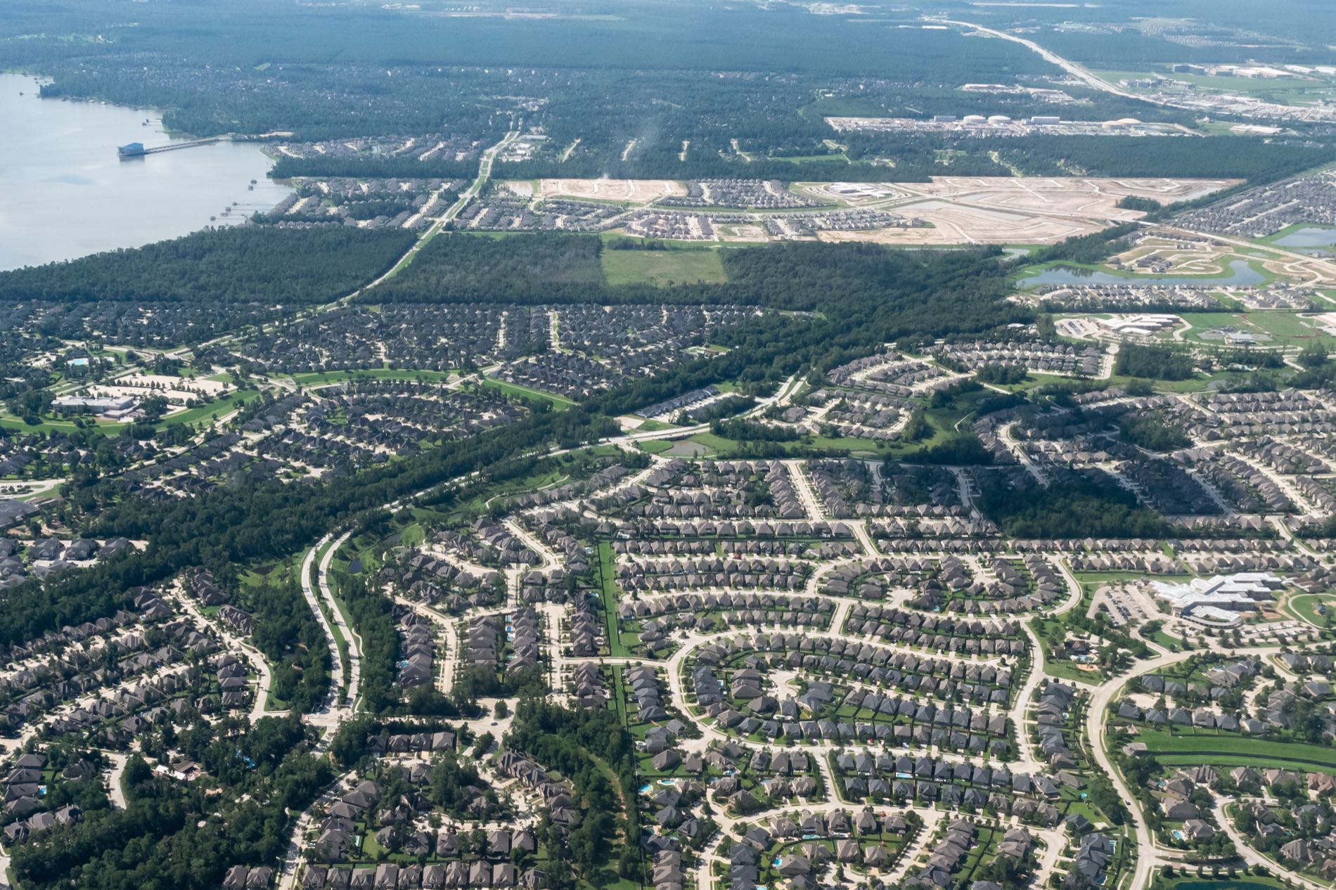 Aerial view of the wooded suburbs north of Houston